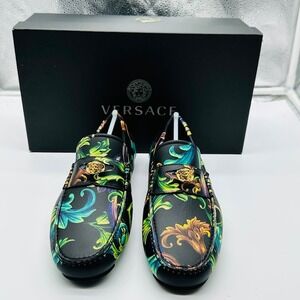 Versace Barocco Medusa Head Leather Loafers Black Multi Mens IT 40 US 8 NEW